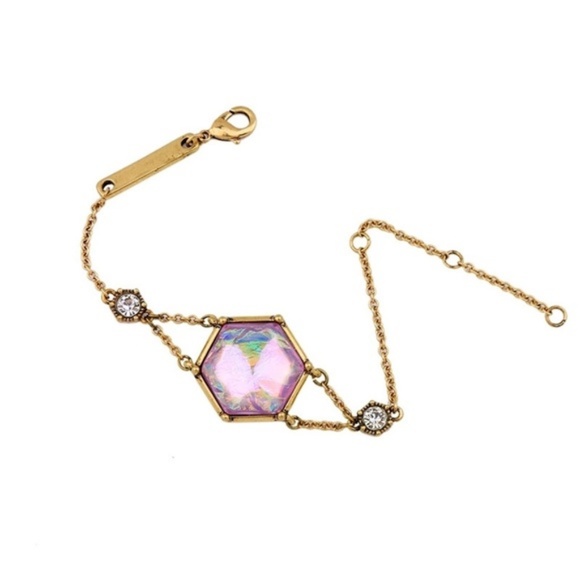 Multicolored Crystal Antique Gold Chain Bracelet - Picture 4 of 6
